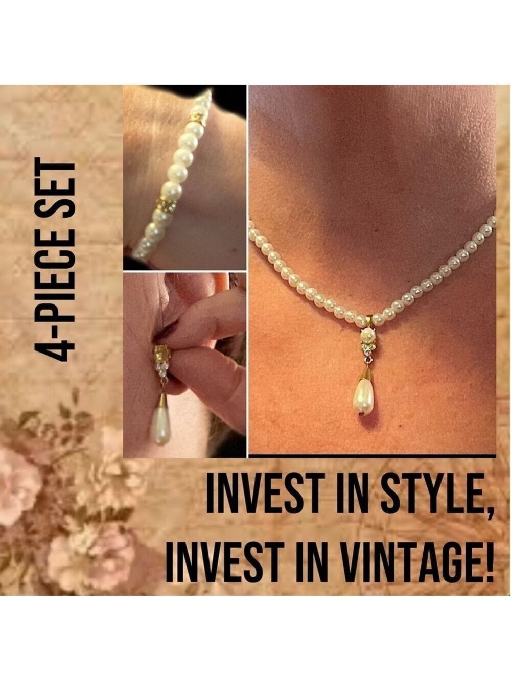 Pearl Bridal Set: NECKLACE, BRACELET & EARRINGS BUNDLE Vintage